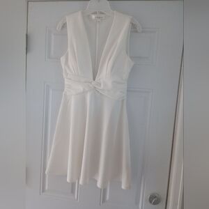 Row•a White Mini Dress SMALL Deep Vneck Sleeveless Build In Bra